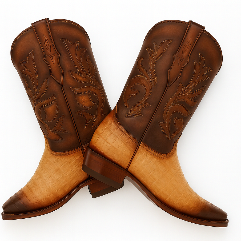 Men's King Exotic Snip Toe Caiman Belly Boots Handcrafted Burnished Oryx (494RD8215) - 6
