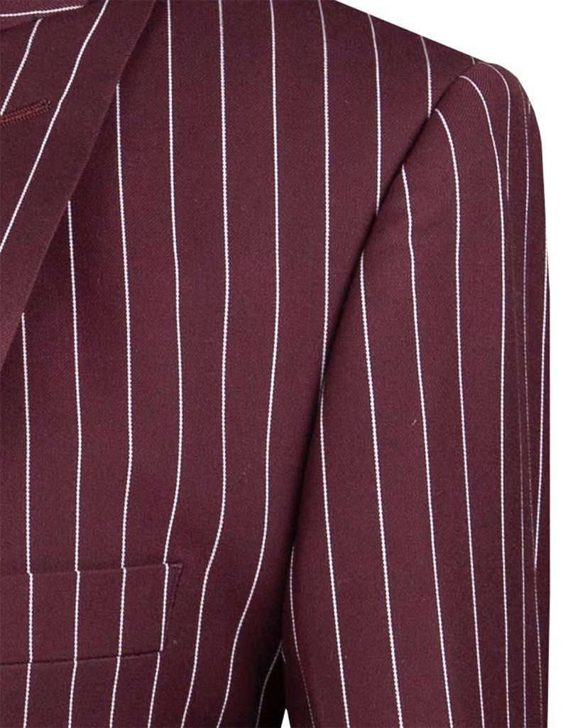 Odyssey Collection - Burgundy Regular Fit 3 Piece Suit 2 Button Gangster Stripe - Burgundy