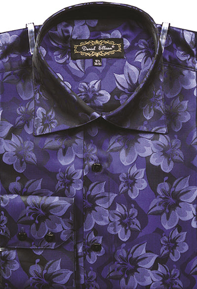 "Floral Pattern Men's Regular Fit Sports Shirt - Navy, Fancy Tonal" - M