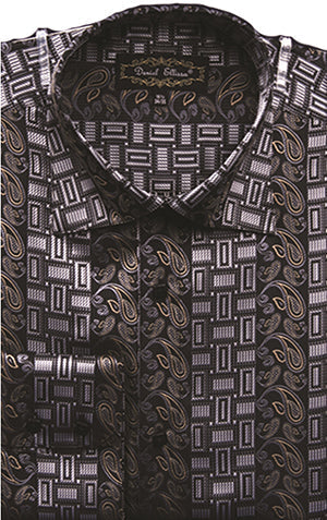 "Paisley Pattern Men's Regular Fit Sports Shirt - Black" - M