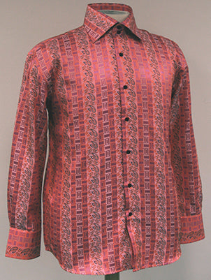 "Paisley Pattern Men's Regular Fit Sports Shirt - Coral, Fancy Tonal" - M