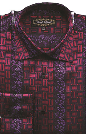 "Paisley Pattern Men's Sports Shirt - Regular Fit, Red, Fancy Tonal" - M