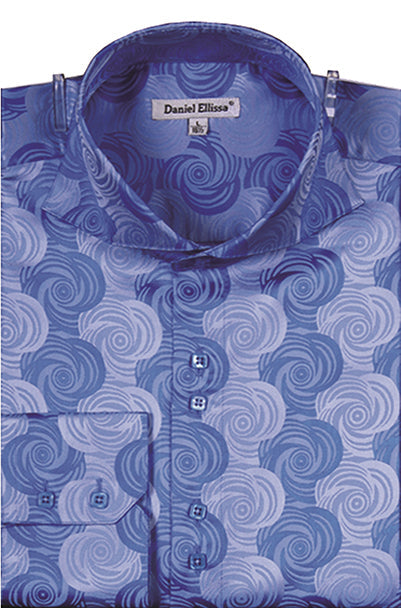 "Blue Men's Sports Shirt - Regular Fit with Fancy Swirl Pattern" - M
