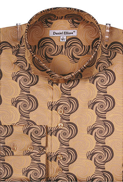 "Fancy Swirl Pattern Men's Regular Fit Sports Shirt - Mustard" - M