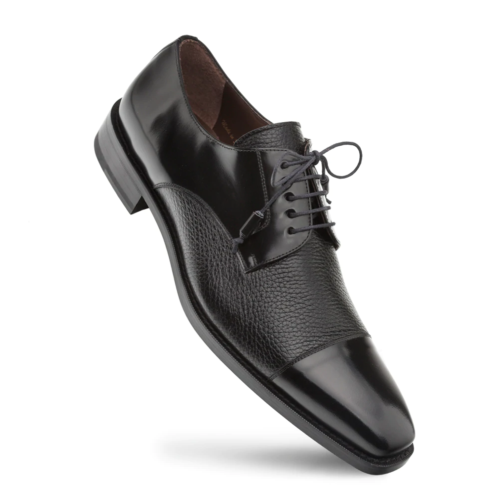 Mezlan Soka Calfskin & Deerskin Cap Toe Shoes Black (15089) - Medium