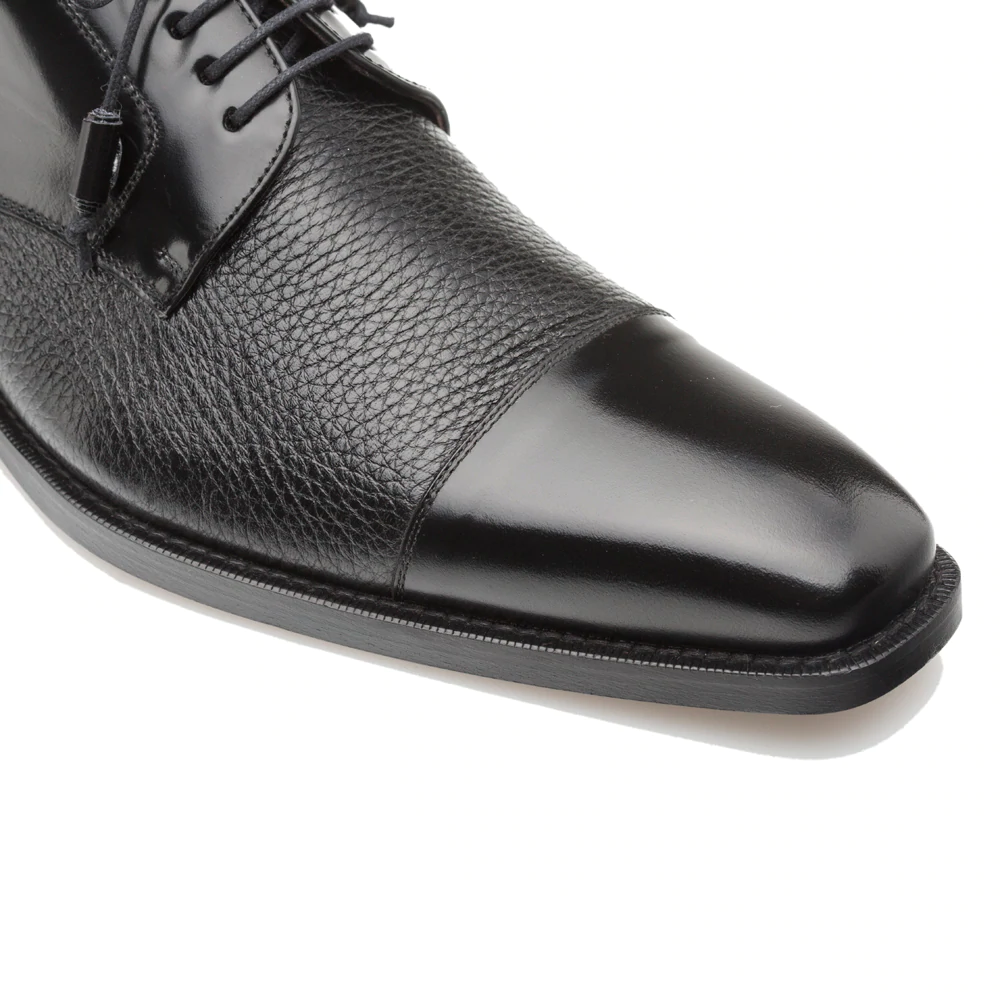 Mezlan Soka Calfskin & Deerskin Cap Toe Shoes Black (15089) - Medium