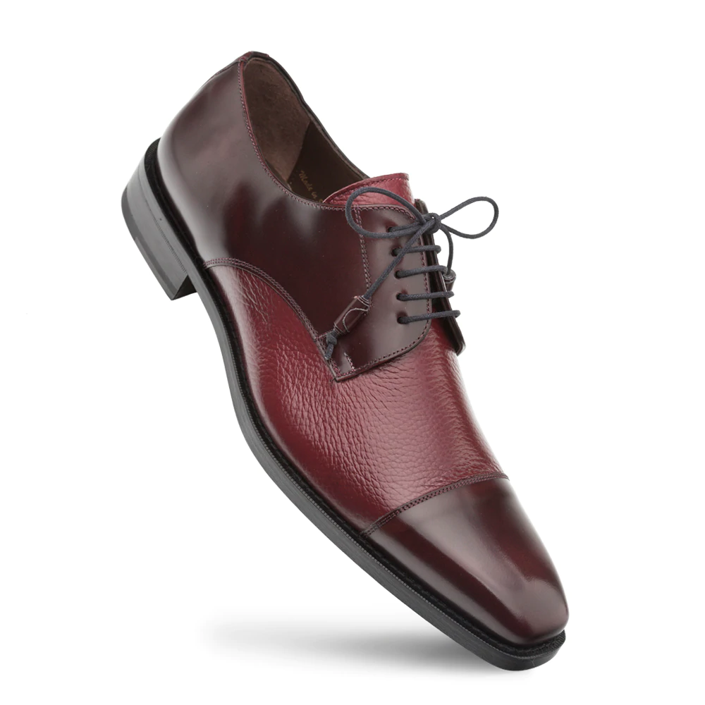 Mezlan Soka Calfskin & Deerskin Cap Toe Shoes Burgundy (15089) - Medium