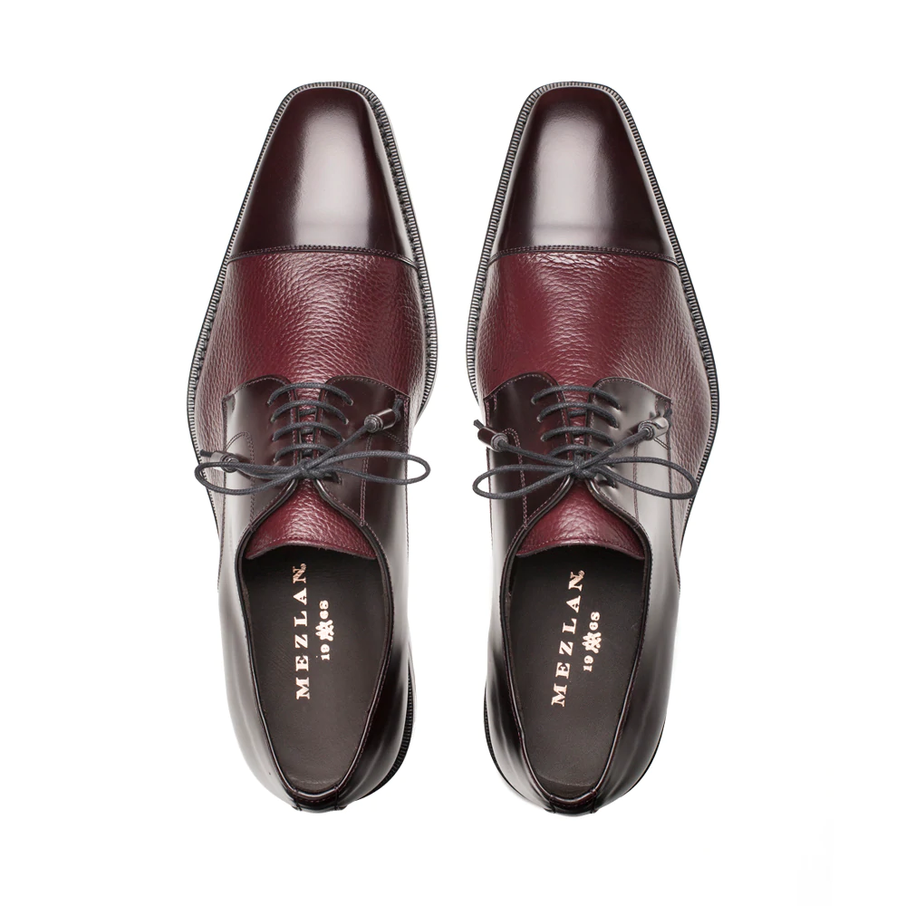Mezlan Soka Calfskin & Deerskin Cap Toe Shoes Burgundy (15089) - Medium