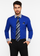 Solid/Polka Dot Pattern Cotten Blend Royal Blue Shirt With Tie & Hanky Men's Dress Shirt