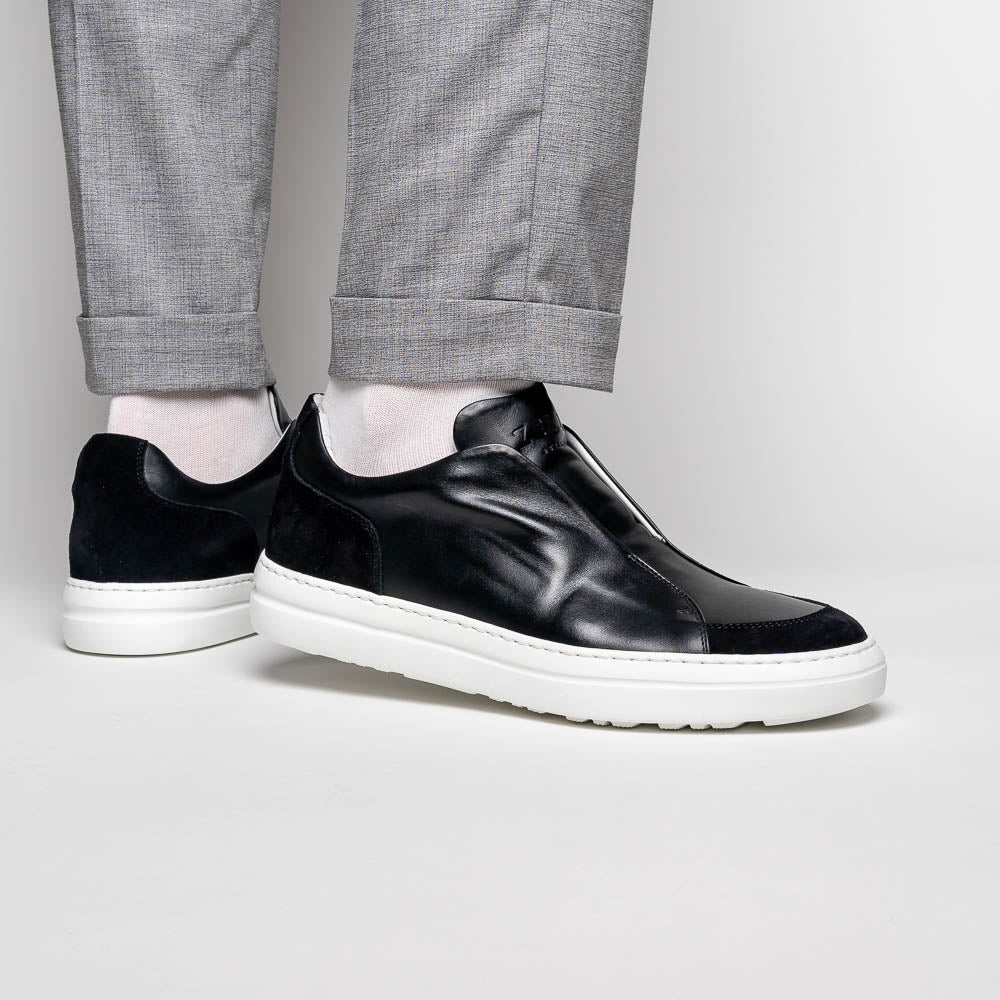 Zelli Spettacolare Calfskin & Suede Slip-On Sneakers in Black