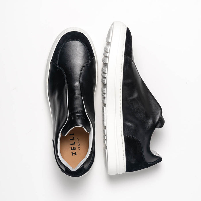 Zelli Spettacolare Calfskin & Suede Slip-On Sneakers in Black