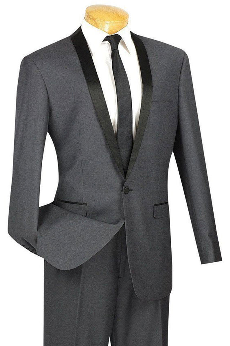 Mens Slim Fit One Button Shawl Tuxedo in Heather Grey - 36 Short