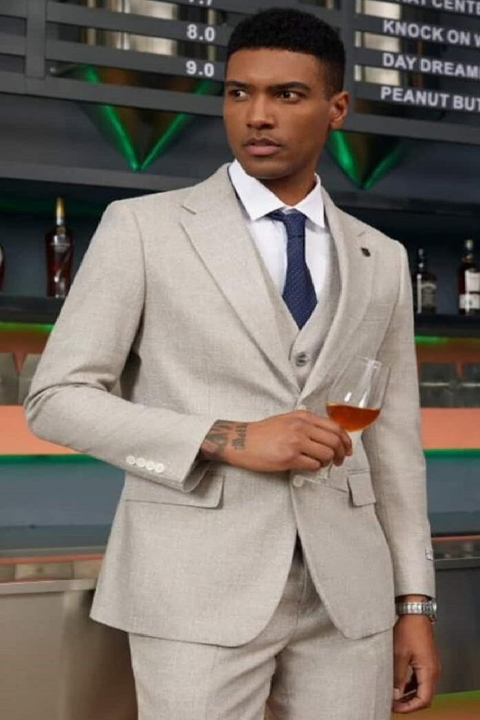 Mens Big and Tall Linen Suits -Tan Linen  Summer Fabric Suit