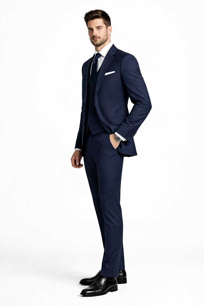 Mens Stacy Adams Suits - Designer Suit - 3 Piece Suit - Vested Suit - Flat Front Pant- Modern Fit Suits Navy Suit