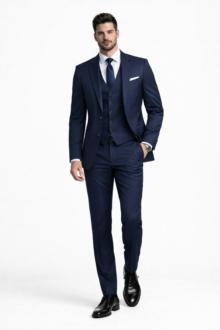 Mens Stacy Adams Suits - Designer Suit - 3 Piece Suit - Vested Suit - Flat Front Pant- Modern Fit Suits Navy Suit