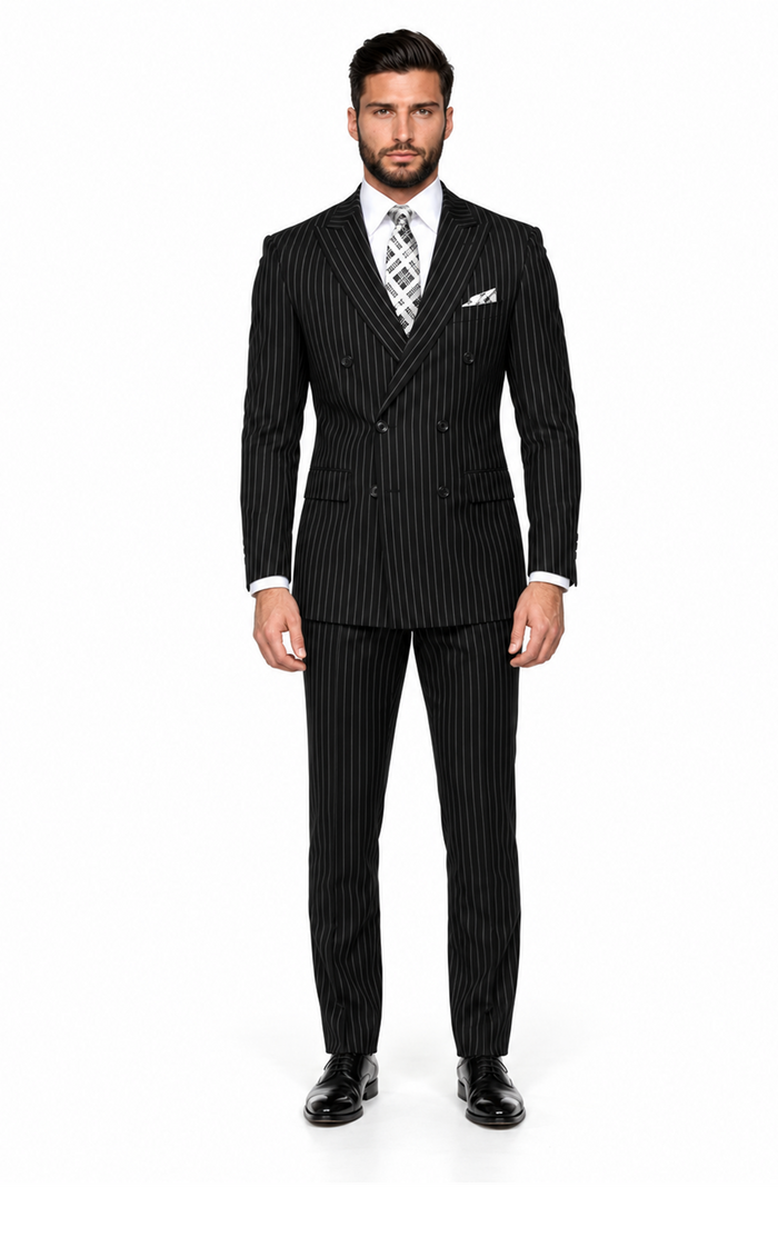 Statement Men's Black Pin Stripe Double Breasted Suits