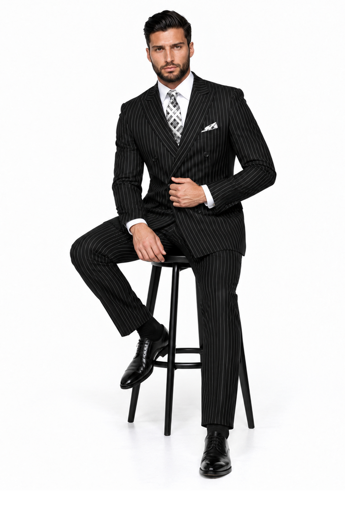 Statement Men's Black Pin Stripe Double Breasted Suits