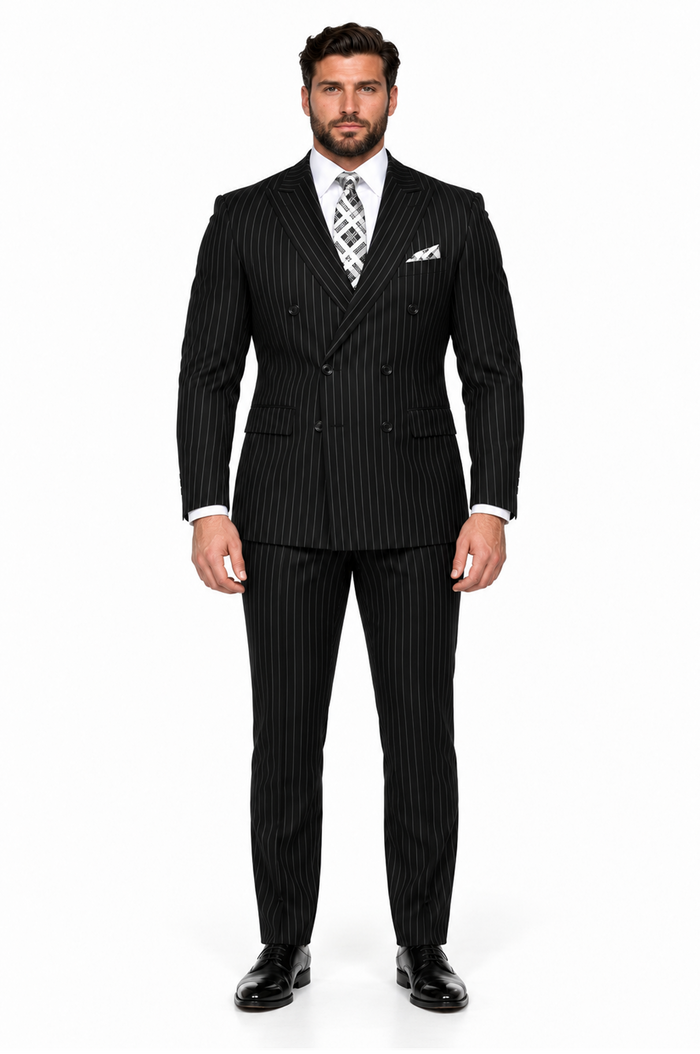 Statement Men's Black Pin Stripe Double Breasted Suits