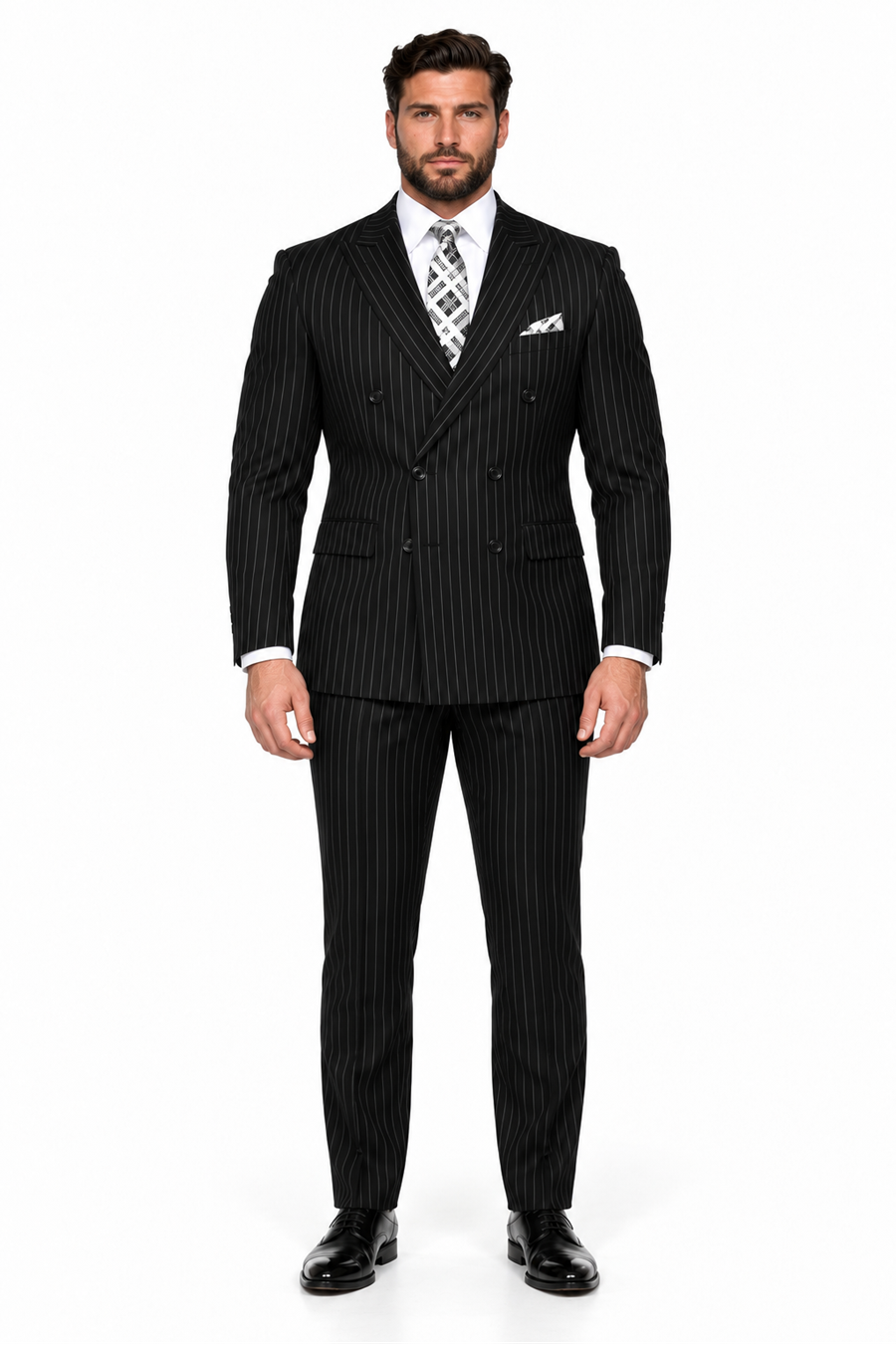 Statement Men's Black Pin Stripe Double Breasted Suits
