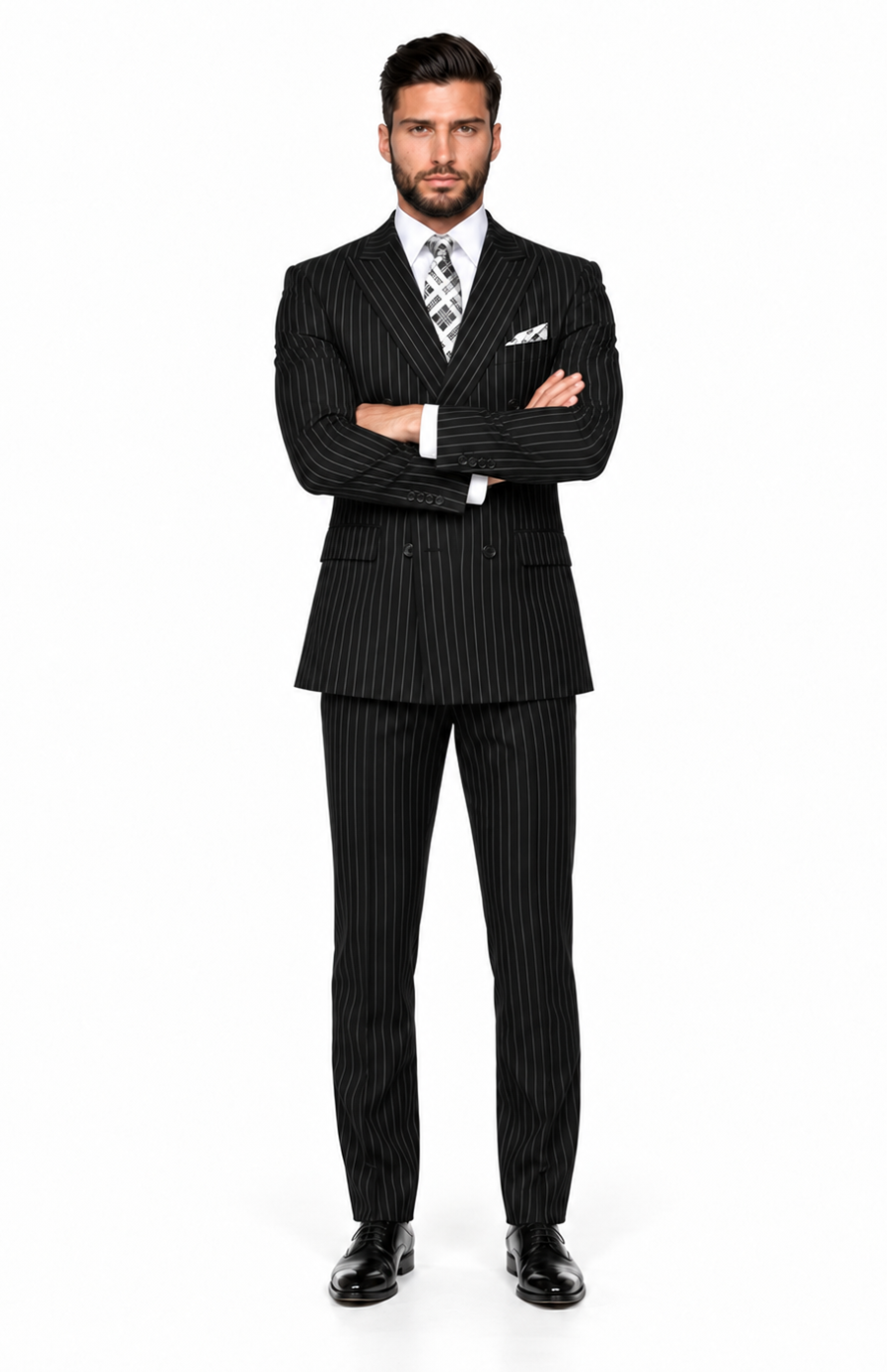 Statement Men's Black Pin Stripe Double Breasted Suits