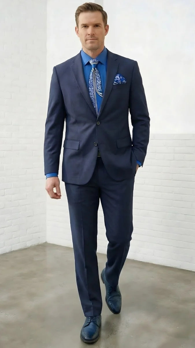 Statement Mens Modern Fit 2 Piece 100% Super 200s Wool Suit – Solid Colors, Notch Lapel Jacket - 34 Short or Extra Small
