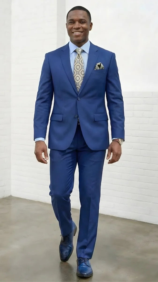 Statement Mens Modern Fit 2 Piece 100% Super 200s Wool Suit – Solid Colors, Notch Lapel Jacket - 34 Short or Extra Small