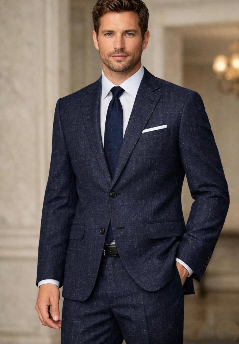 Statement Mens Modern Fit 2 Piece 100% Super 200s Wool Suit – Single Breasted Notch Lapel Jacket - 34 Short or Extra Small