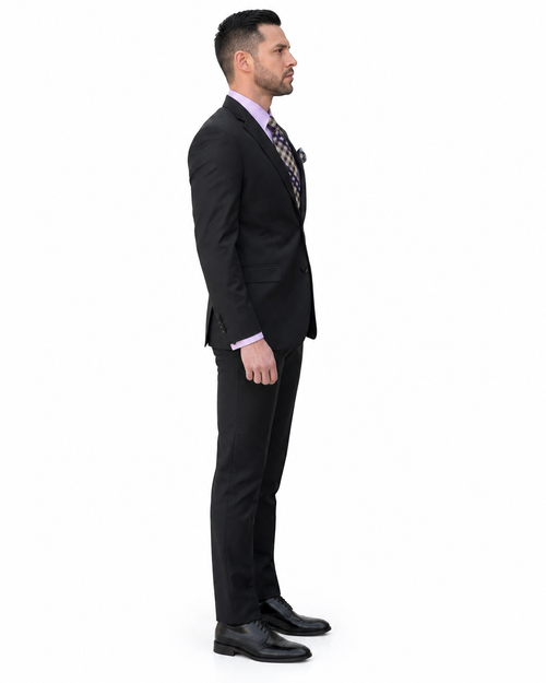 Statement Mens Modern Fit 2 Piece 100% Super 200s Wool Suit – Solid Colors, Notch Lapel Jacket