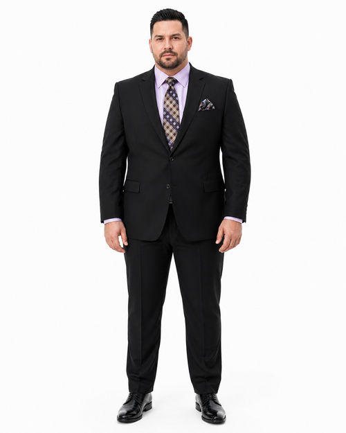 Statement Mens Modern Fit 2 Piece 100% Super 200s Wool Suit – Solid Colors, Notch Lapel Jacket