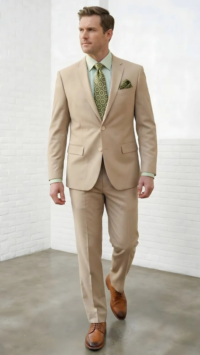 Statement Mens Modern Fit 2 Piece 100% Super 200s Wool Suit – Solid Colors, Notch Lapel Jacket - 34 Short or Extra Small