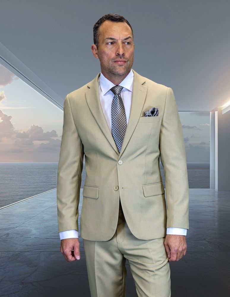 Statement Mens Modern Fit 2 Piece 100% Wool Suit – Notch Lapel Single Breasted Jacket - 34 Short or Extra Small