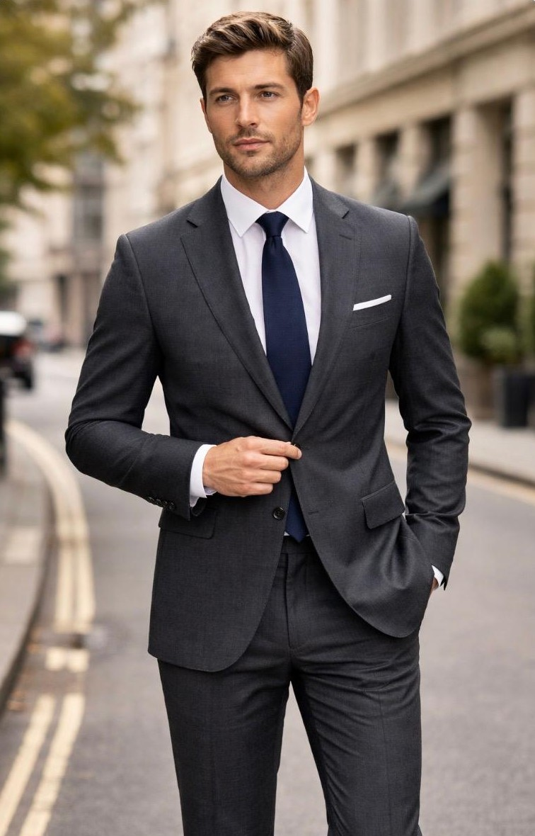 Statement Mens Modern Fit 2 Piece 100% Wool Textured Solid Suit – Single Breasted Notch Lapel Jacket - 34 Short or Extra Small