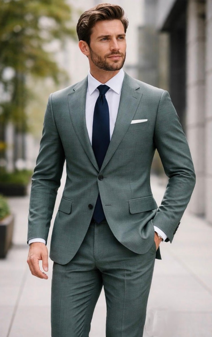 Statement Mens Modern Fit 2 Piece 100% Wool Textured Solid Suit – Single Breasted Notch Lapel Jacket - 34 Short or Extra Small