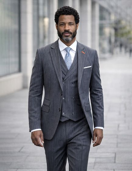 Statement Mens Modern Fit 3 Piece 100% Super 200s Wool Suit – Various Patterns, Double Breasted Vest - 34 Short or Extra Small