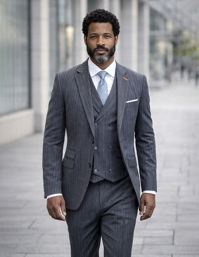 Statement Mens Modern Fit 3 Piece 100% Super 200s Wool Suit – Various Patterns, Double Breasted Vest