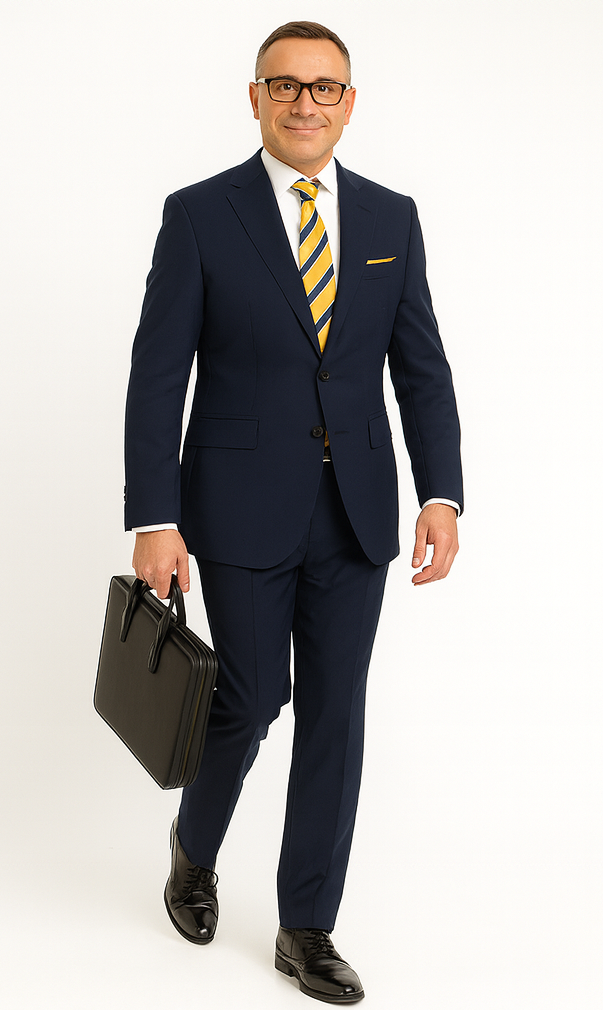 Statement Suits - Wool Suits - Peak Lapel Suits - Ticket Pocket - Modern Fit - Blue Suit - Coat Size 38