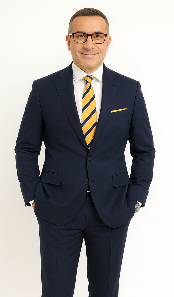 Statement Suits - Wool Suits - Peak Lapel Suits - Ticket Pocket - Modern Fit - Blue Suit - Coat Size 38