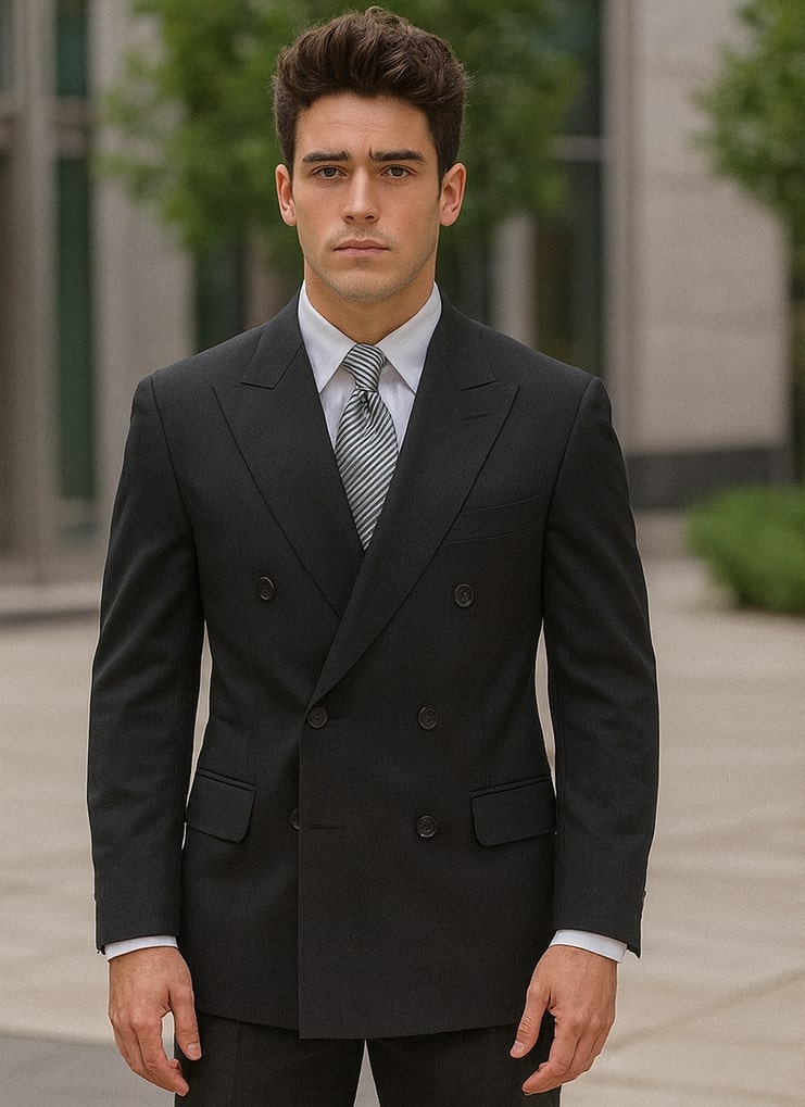 Mens Steve Harvey Brand Suit Double Breasted in Color Black Modern Fit - 34 Short or Extra Small