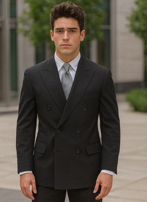 Mens Steve Harvey Brand Suit Double Breasted in Color Black Modern Fit