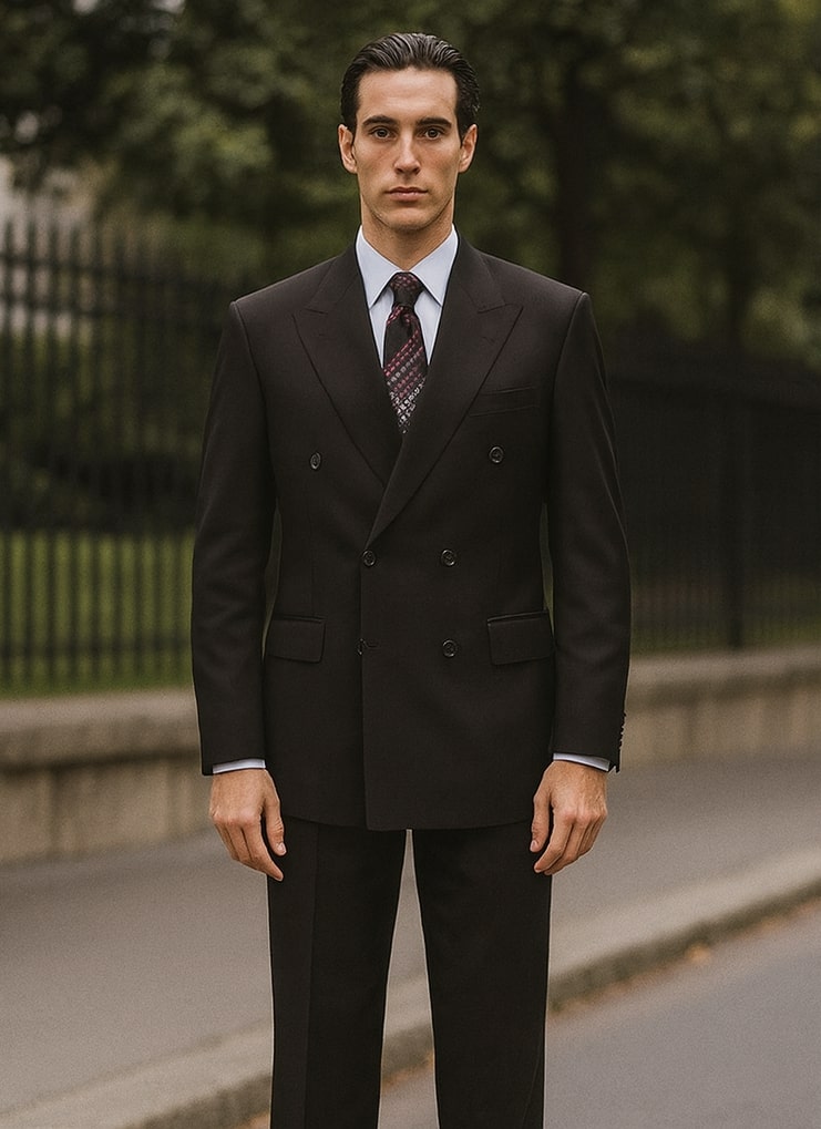 Mens Steve Harvey Brand Suit Double Breasted in Color Black Modern Fit - 34 Short or Extra Small