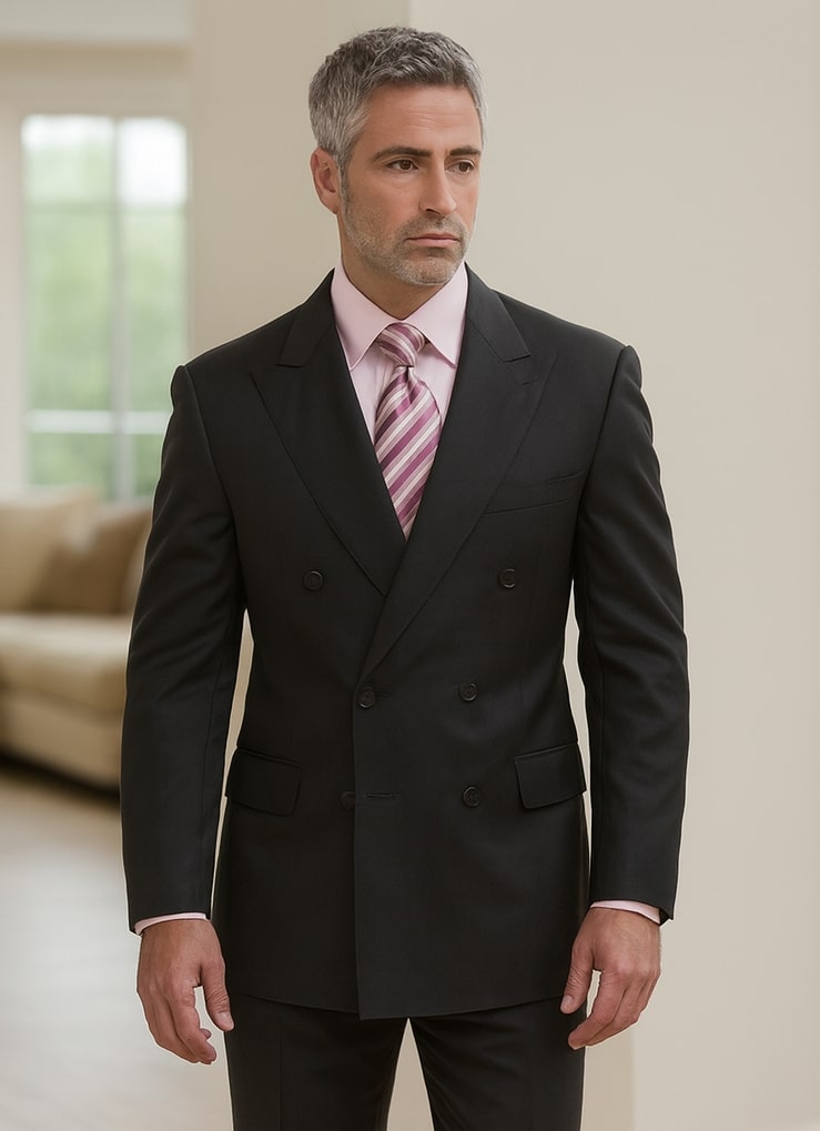 Mens Steve Harvey Brand Suit Double Breasted in Color Black Modern Fit - 34 Short or Extra Small