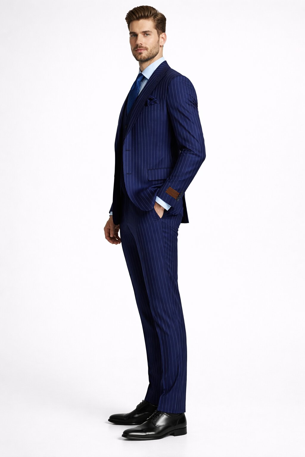 Steve Harvey Suit - Peak Lapel Modern Fit - No Pleated Pants Designer Brand Multicolor 3 Piece Single Breasted Vested Suit - Coat Size 38