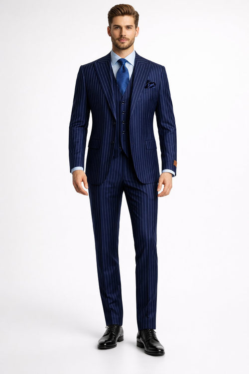 Steve Harvey Suit - Peak Lapel Modern Fit - No Pleated Pants Designer Brand Multicolor 3 Piece Single Breasted Vested Suit