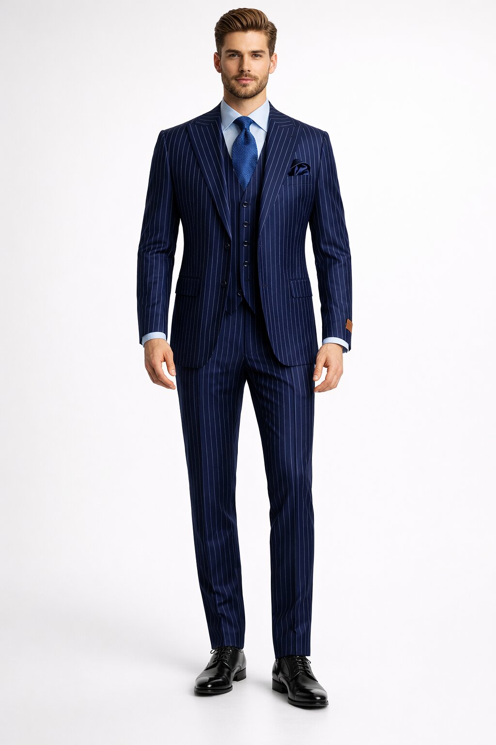Steve Harvey Suit - Peak Lapel Modern Fit - No Pleated Pants Designer Brand Multicolor 3 Piece Single Breasted Vested Suit