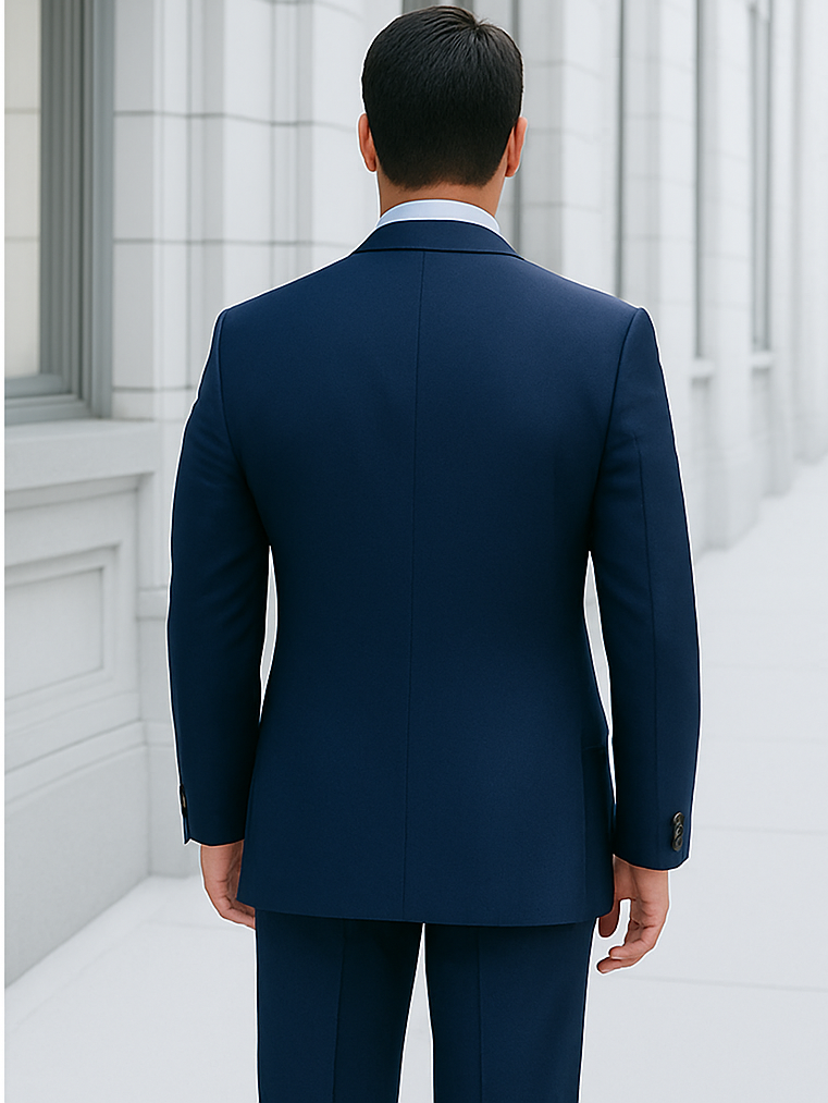 Steve Harvey Suit - Peak Lapel Modern Fit - No Pleated Pants Designer Brand Navy 3 Piece Vested Chest Pocket Suit - Coat Size 38