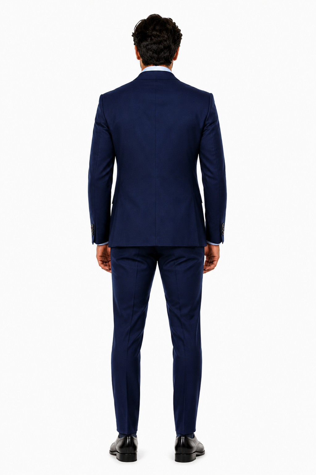 Steve Harvey Suit - Peak Lapel Modern Fit - No Pleated Pants Designer Brand Navy 3 Piece Vested Chest Pocket Suit