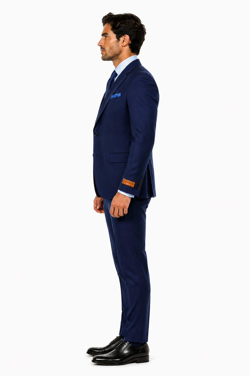 Steve Harvey Suit - Peak Lapel Modern Fit - No Pleated Pants Designer Brand Navy 3 Piece Vested Chest Pocket Suit