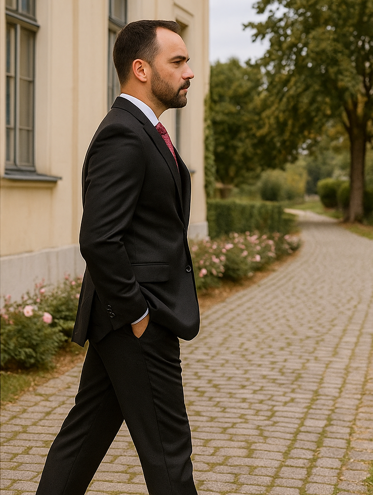 Steve Harvey Suits - Black Suit - Designer Brand Suit No Pleated Pants Modern Fit - Coat Size 38