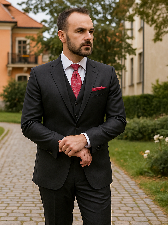 Steve Harvey Suits - Black Suit - Designer Brand Suit No Pleated Pants Modern Fit