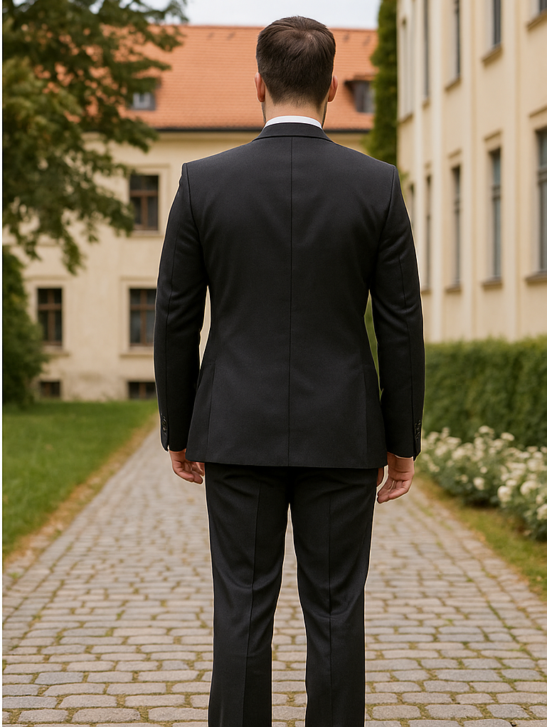 Steve Harvey Suits - Black Suit - Designer Brand Suit No Pleated Pants Modern Fit - Coat Size 38